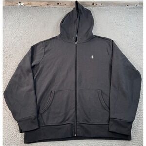 Polo Ralph Lauren Hoodie Men's XL Black Double Knit Full-Zip Sweatshirt Pony